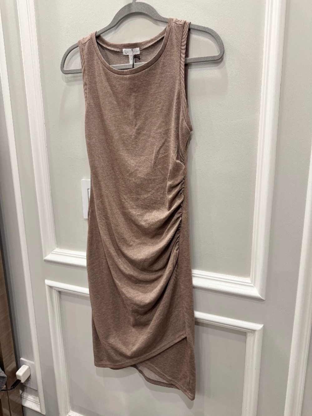 NWT Leith Taupe Tan Ruched Sleeveless Bodycon Dress Small
